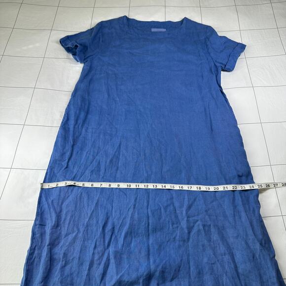 Lazy Bones Dress Womens Small Blue Linen Midi Lagenlook Minimalist Short Sleeve - Picture 9 of 10